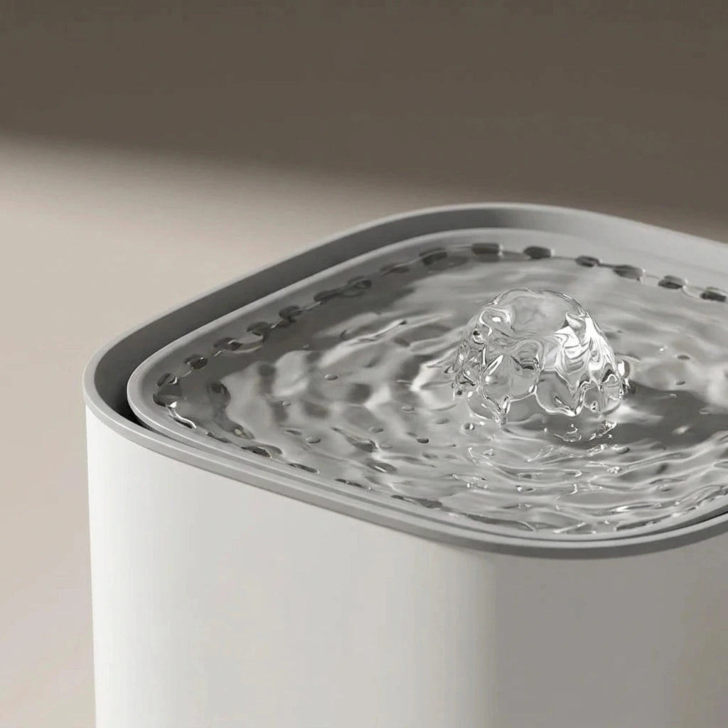 3L Large Capacity Canine Cat Dog Pet Circulating Filter Pet Fountain Feeder Automatic Water Dispenser with USB Port for Pets | The second frame of the same studio session as the previous image: same piece, same warm-grey sweep, same single key light.