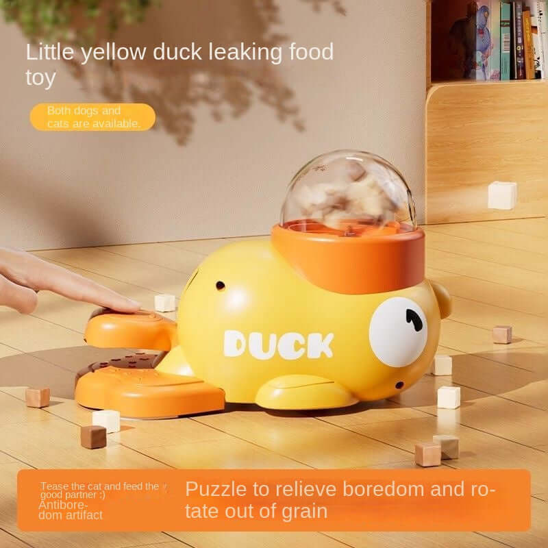 Yellow Duck Cat Treat Dispensing Toy for Indoor Cats