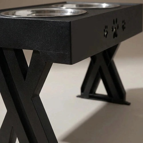 Anti-Slip Elevated Double Dog Bowls Stainless Steel Water Food Container Adjustable Height Pet Feeding Dish Feeder | The second frame of the same studio session as the previous image: same piece, same warm-grey sweep, same single key light.