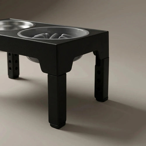 Elevated Dog Feeder with Adjustable Raised Stand, Slow Food Bowl, Water Feeders for Large and Medium Dogs | The second frame of the same studio session as the previous image: same piece, same warm-grey sweep, same single key light.